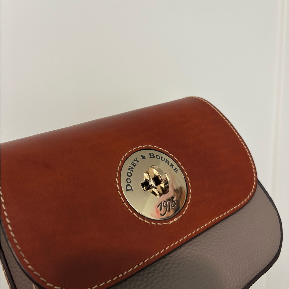 Dooney & Bourke Brown and Taupe Leather Crossbody with Gold-Tone Turnlock - Picture 2 of 6